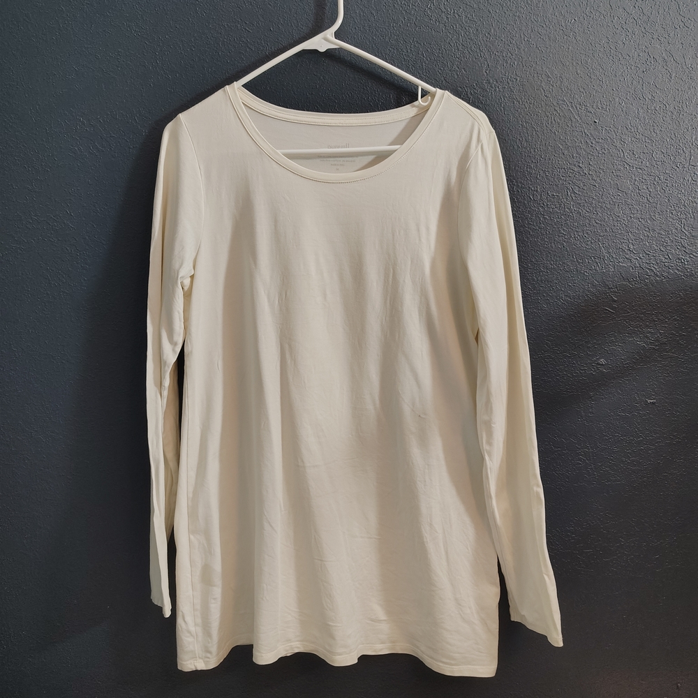 Pure jill Stretch Pima Cotton/Spandex Elegant Cream Long Sleeve Minimalist Top